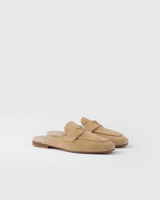 Prada Suede Slippers Ecru