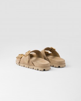 Prada Suede Strap Slides Ecru