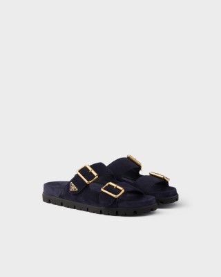 Prada Suede Strap Slides Navy