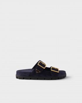 Prada Suede Strap Slides Navy