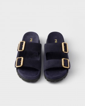 Prada Suede Strap Slides Navy