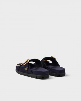 Prada Suede Strap Slides Navy