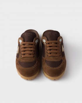 Prada Trail Mesh Fabric And Suede Mules Cocoa Brown