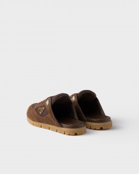 Prada Trail Mesh Fabric And Suede Mules Cocoa Brown