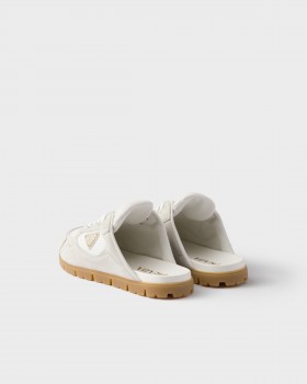 Prada Trail Mesh Fabric And Suede Mules White