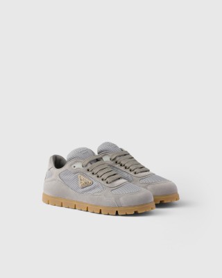 Prada Trail Mesh Fabric And Suede Sneakers Cloudy Gray