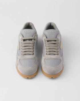 Prada Trail Mesh Fabric And Suede Sneakers Cloudy Gray