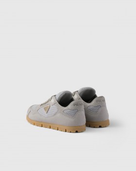 Prada Trail Mesh Fabric And Suede Sneakers Cloudy Gray
