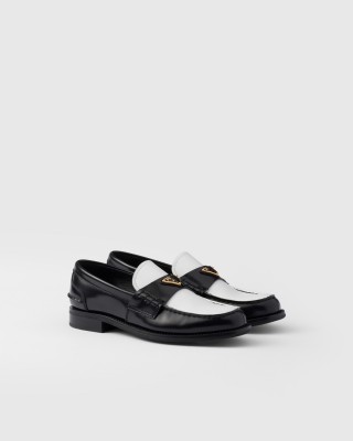 Prada Two-tone Brushed Leather Loafers Black/White