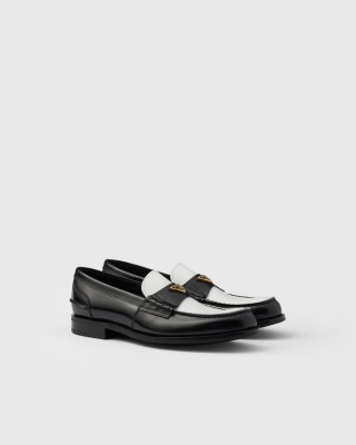 Prada Two-tone Brushed Leather Loafers Black/White