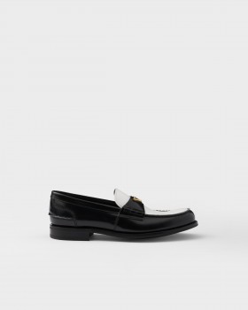 Prada Two-tone Brushed Leather Loafers Black/White
