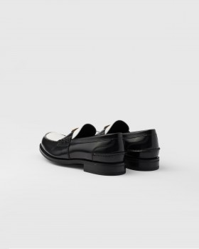 Prada Two-tone Brushed Leather Loafers Black/White