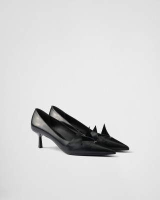 Prada Two-tone Brushed Leather Pumps Black