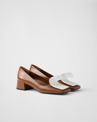 Prada Two-tone Brushed Leather Pumps Tobacco/White