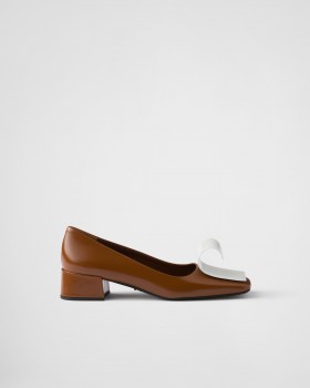 Prada Two-tone Brushed Leather Pumps Tobacco/White