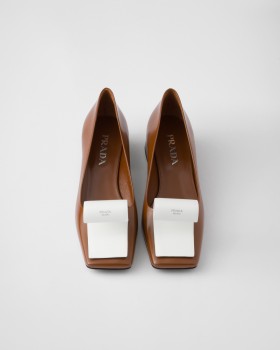 Prada Two-tone Brushed Leather Pumps Tobacco/White