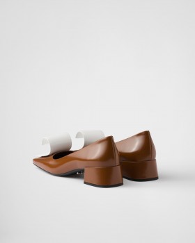 Prada Two-tone Brushed Leather Pumps Tobacco/White